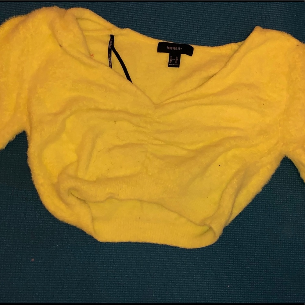 neon yellow green plus cropped fuzzy sweater